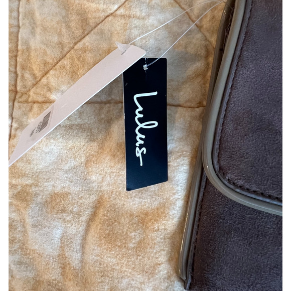 Lulus Clutch Purse Crossbody Brown Faux Suede Foldover Removable Chain Strap NWT - Picture 2 of 8